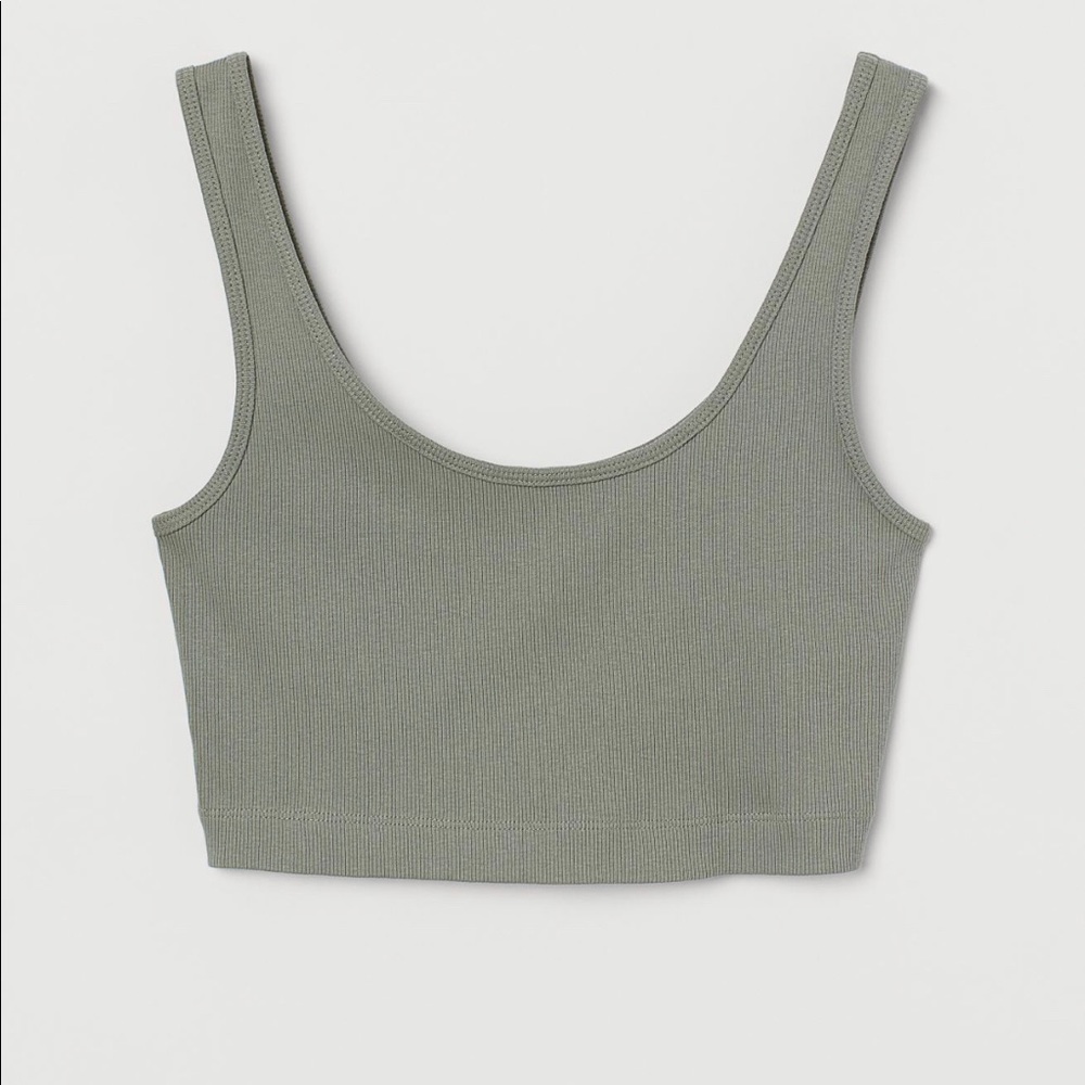 H&M - Cotton Crop Top in Khaki Green
